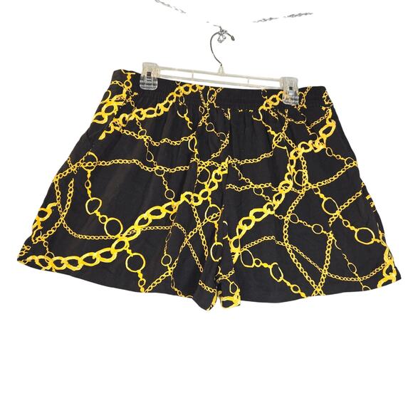 Decree Womens XL Shorts Flowy Gold Chain All Over Print Pockets Beach Festival - Picture 3 of 14